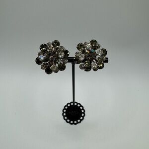 Vintage Silver Tone Rhinestone Clip on Earrings